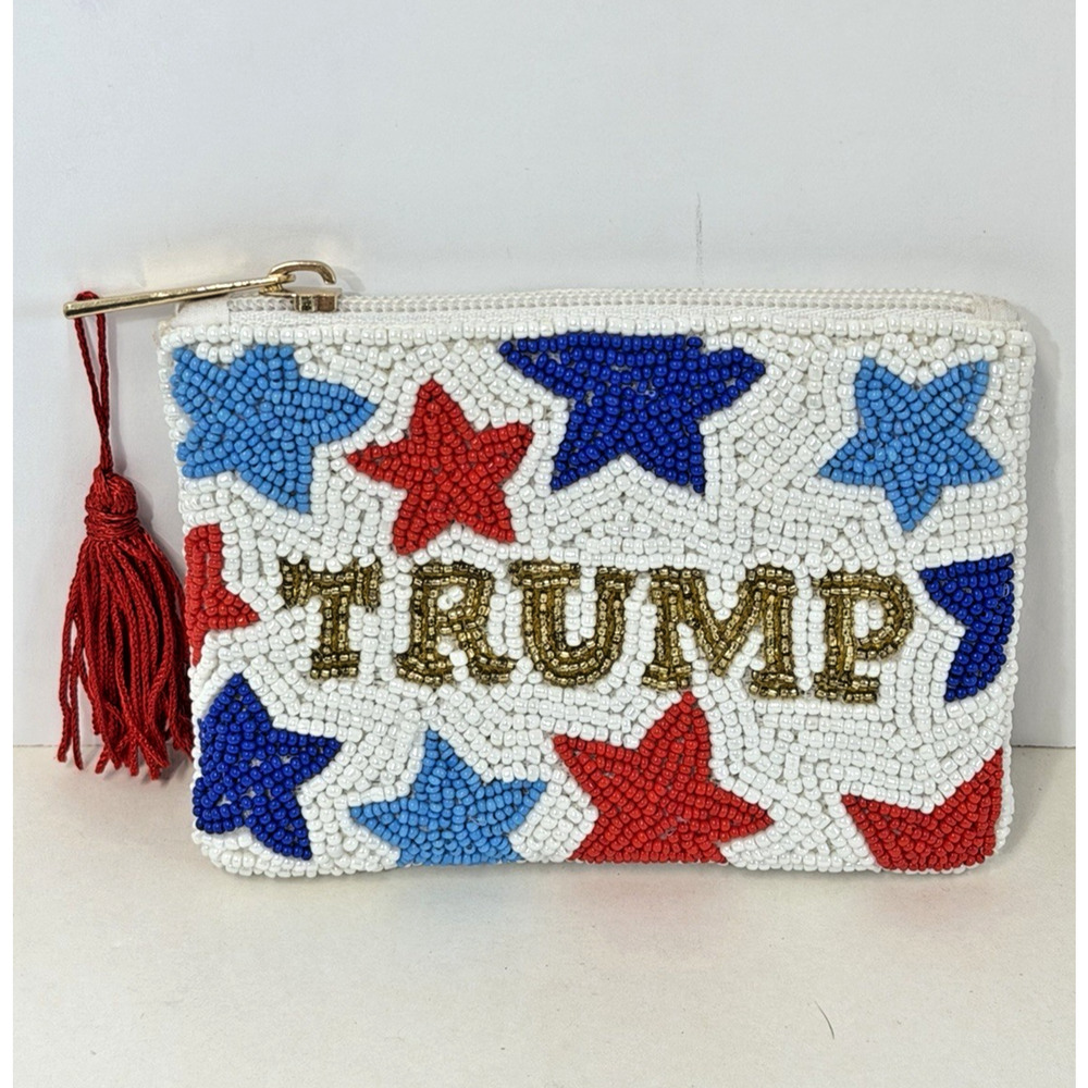 Donald Trump Stars Beaded America Tassel Small Bag Full Zip USA President